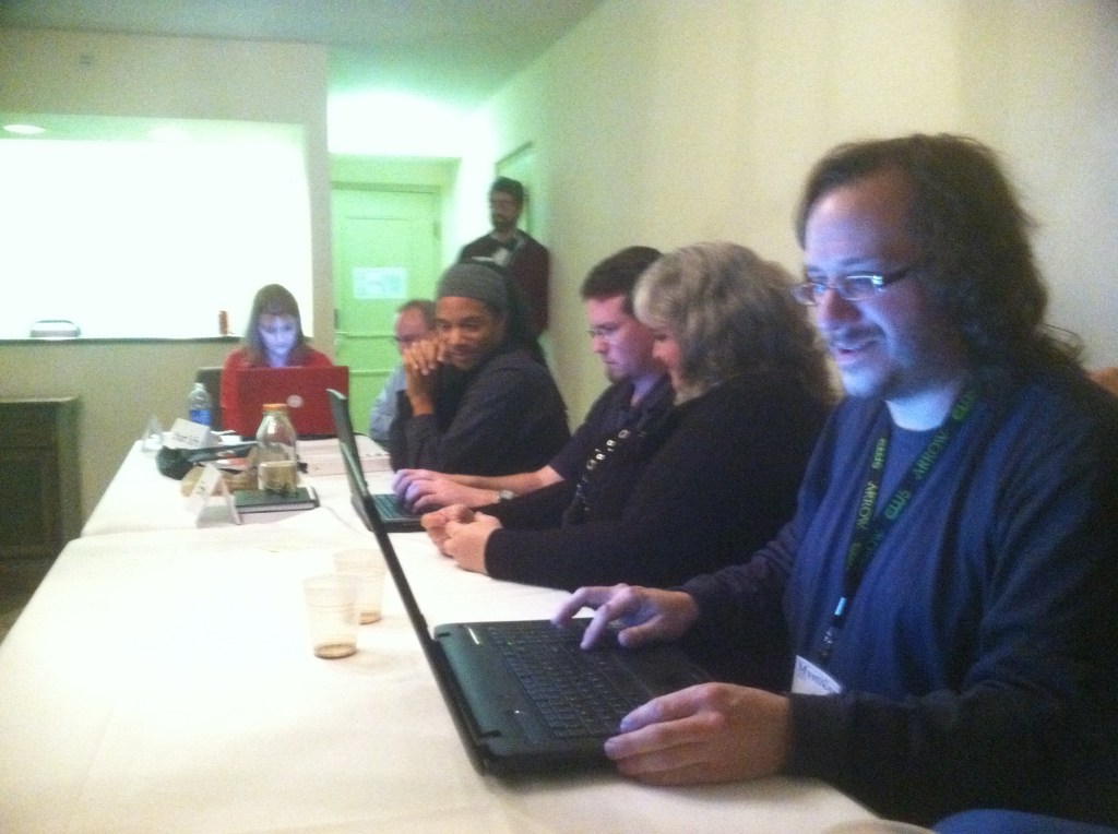 The sick and twisted authors of IRON AUTHOR. Not featured (aka hiding) KT Pinto and myself.